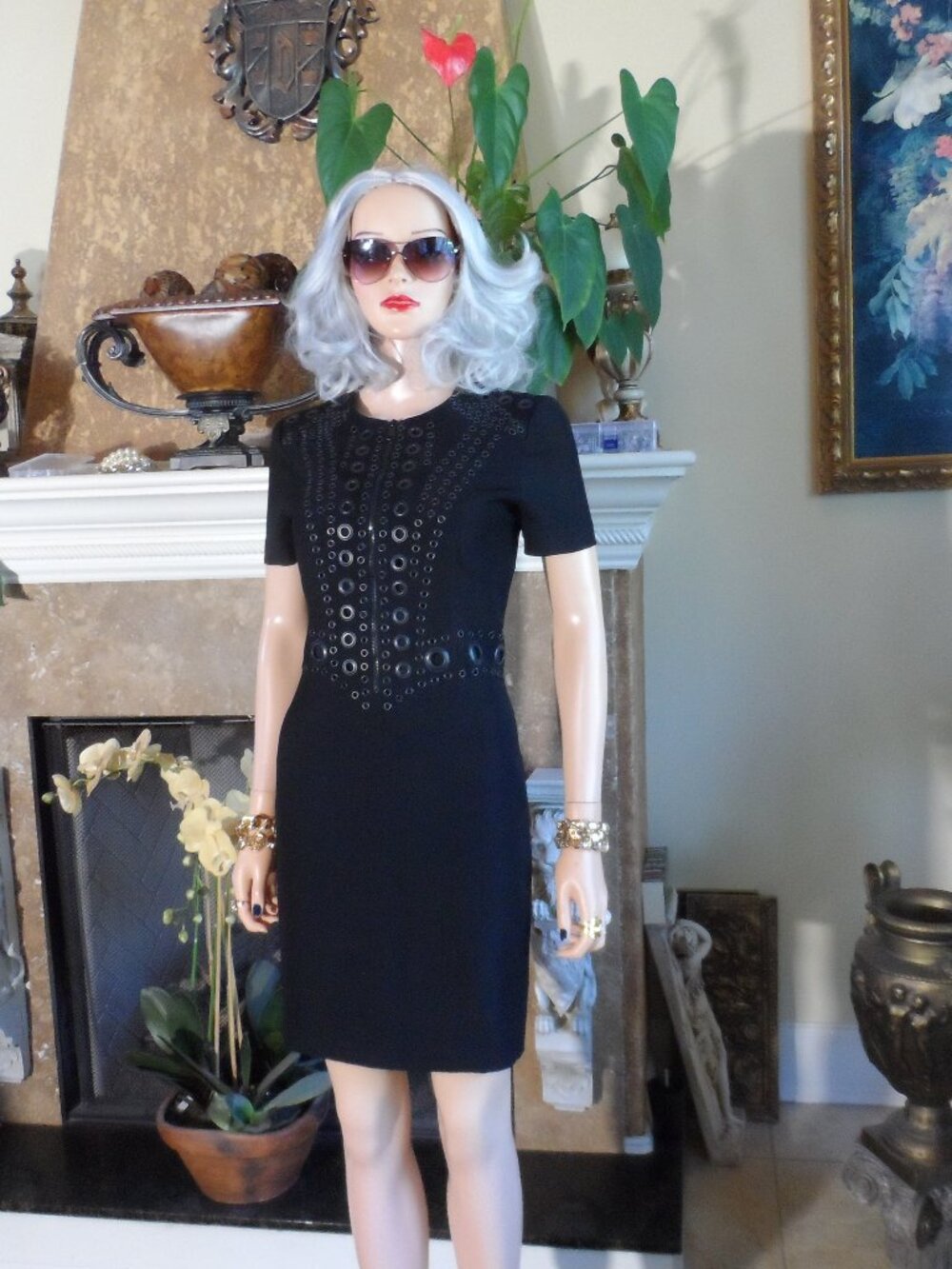 Givenchy Black Eyelet Grommet Embellished Zip-Front Sheath Dress Size IT 42 US 6
